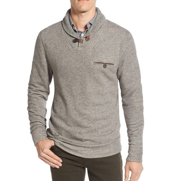 Billy Reid Heathered Blue 1/4 Shiloh Shawl Collar Knit Sweater